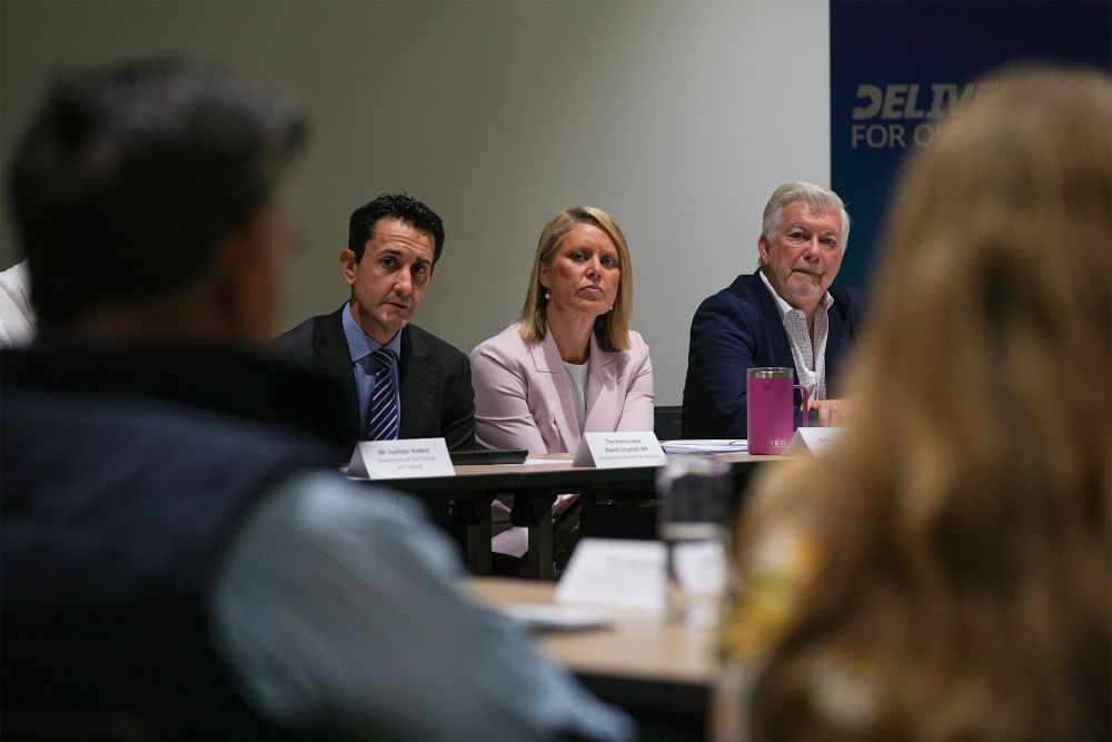Photo of the Premier, Bree James MP, and Terry James MP at Cairns forum listening to locals on CBD antisocial behaviour.