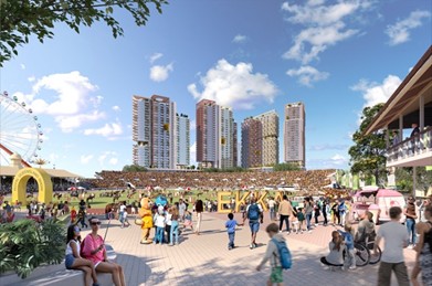 Render of Brisbane Showgrounds transformation ahead of 2032 Games.