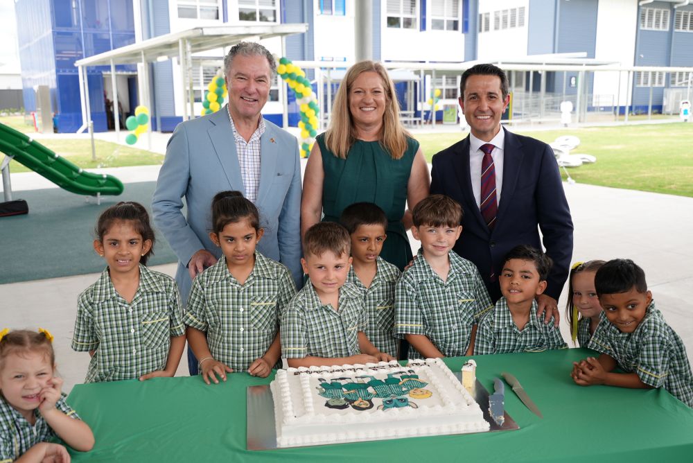 The Premier with the Minister for Education at Pallara State School, announcing the launch of the Back to School Boost to help ease the costs of school essentials for families.