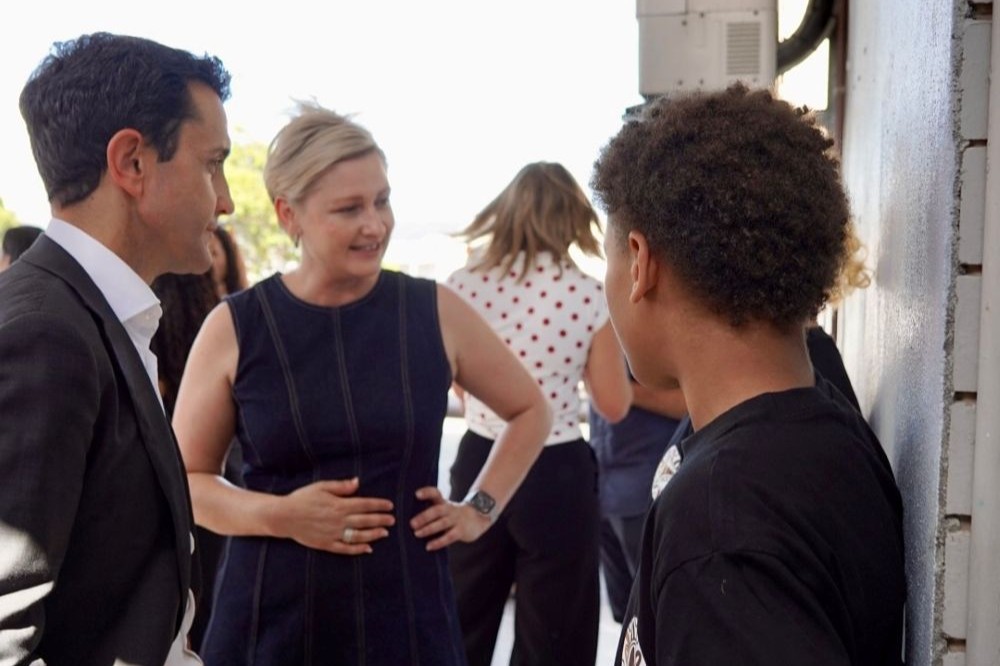 Premier and Minister Camm speaking with children at the announcement of the two new early intervention programs in Mackay.